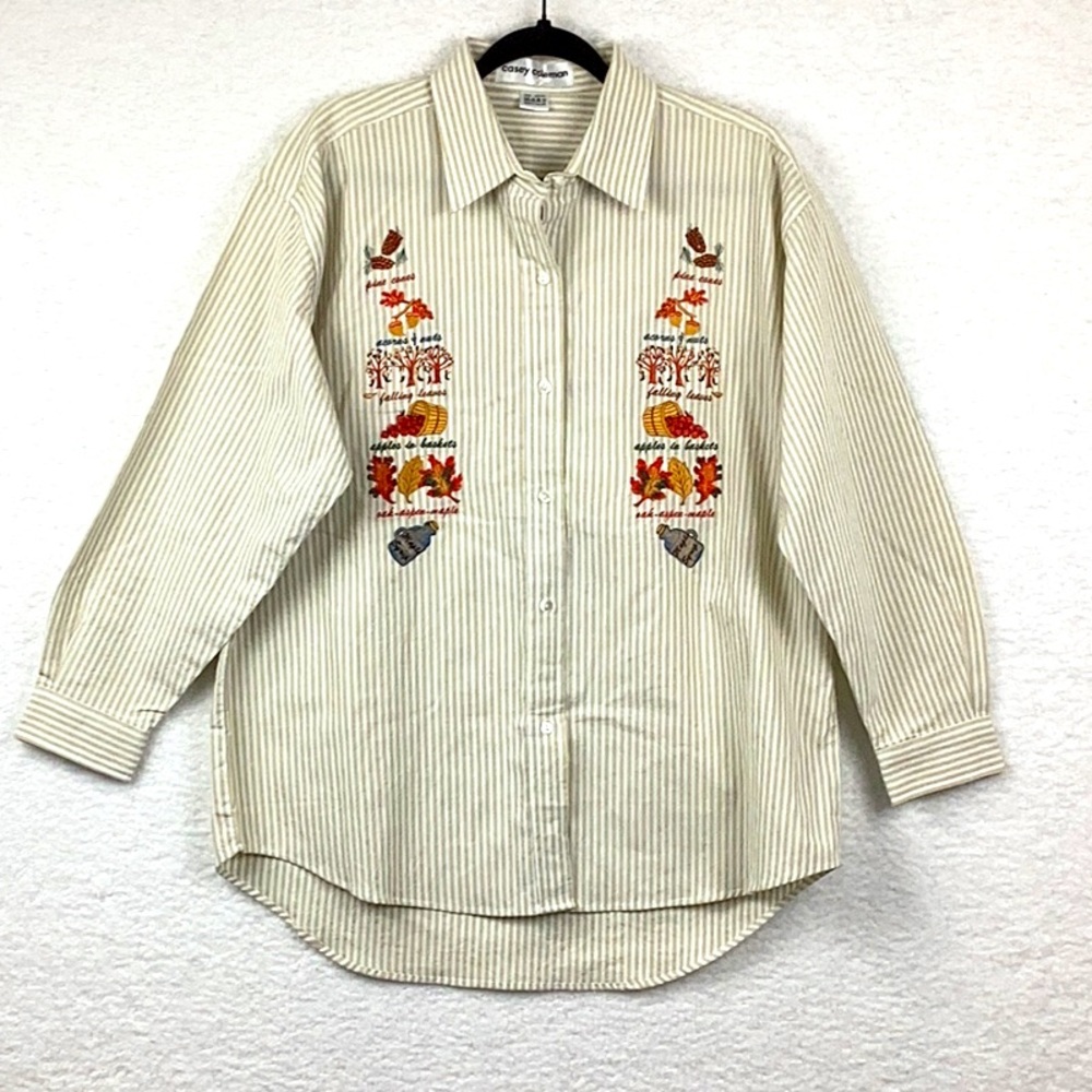 Casey Coleman Women’s XL Button Down Long Sleeve Autumn Themed Shirt.